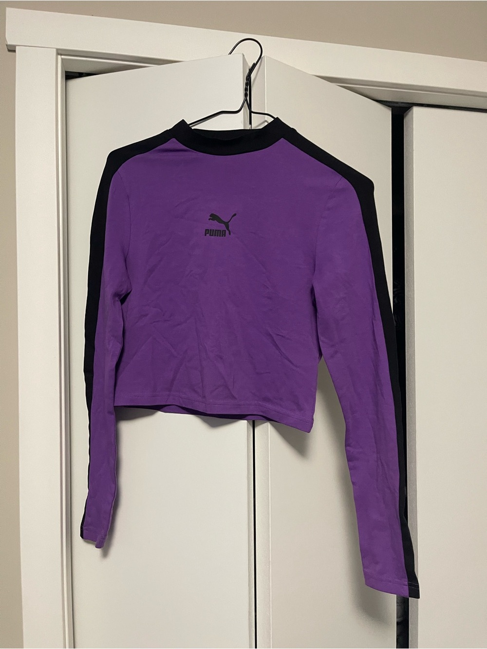 Puma Purple and Black Long-Sleeve Crop Top